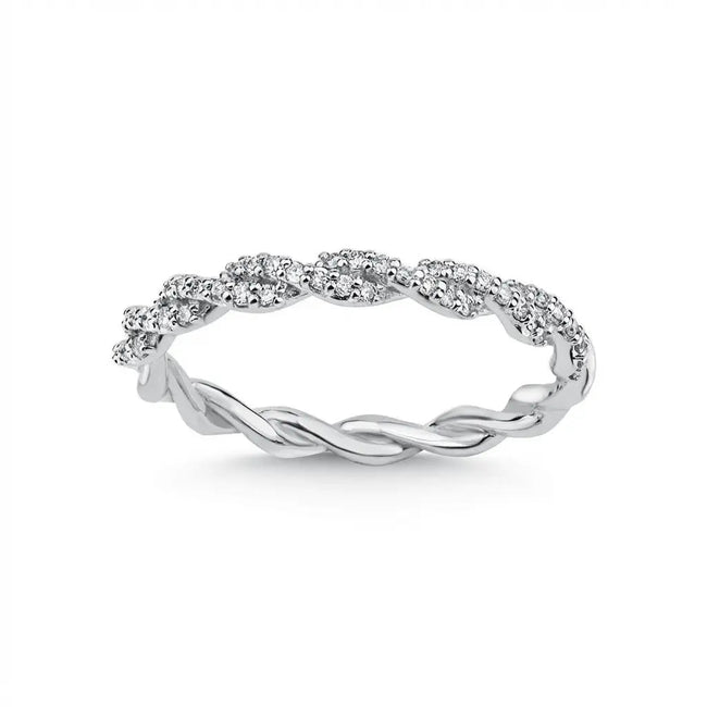 Anillo de oro blanco de 14 ct/14 K con diamantes naturales – Diamantes pavé trenzados