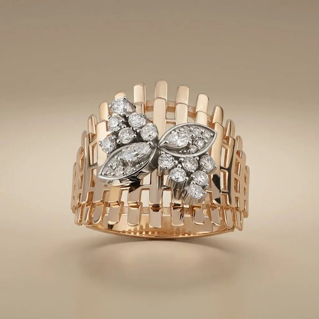 Anillo de oro 14K con diamante natural – Diseño floral, 0,58 ct