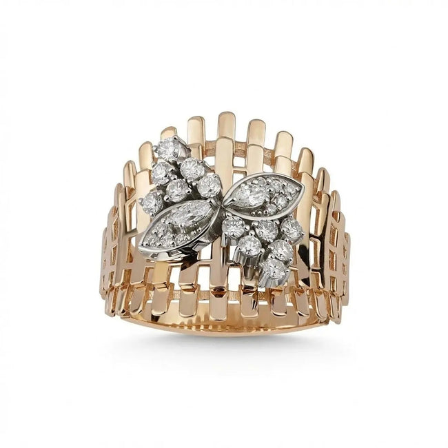 Anillo de oro 14K con diamante natural – Diseño floral, 0,58 ct