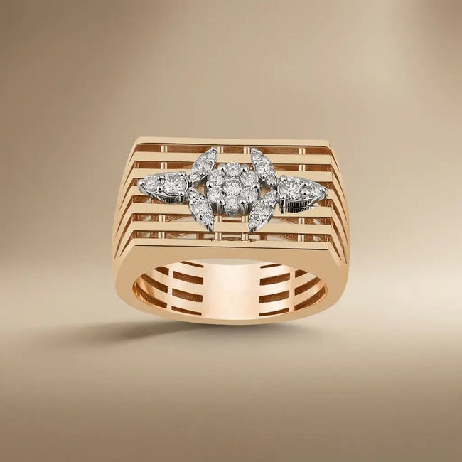 Anillo de Oro de 14K con Diamantes Naturales – Diamantes de Racimo Marquise