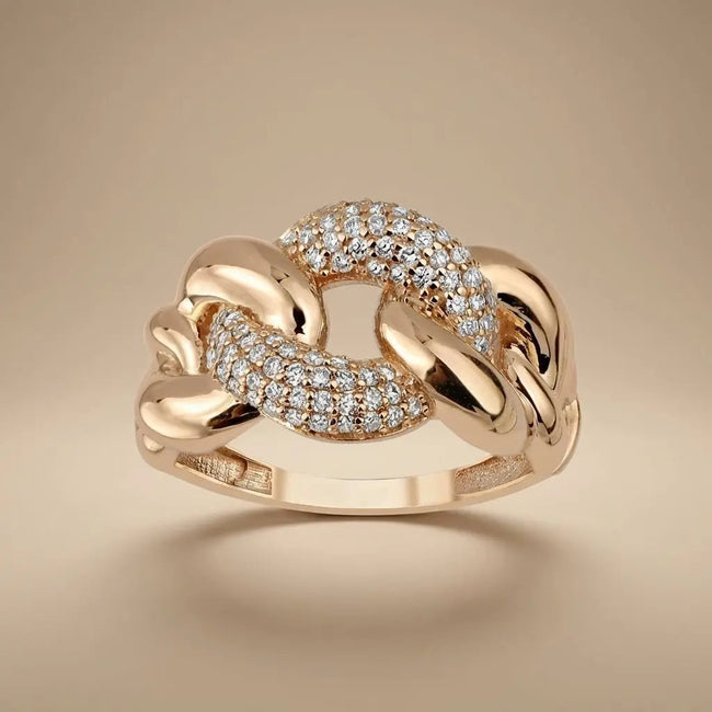 Anillo de Oro de 14ct/14K con Diamantes Naturales – Diamantes Engastados en Pavé