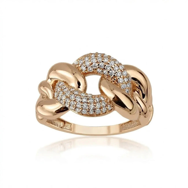 Anillo de Oro de 14ct/14K con Diamantes Naturales – Diamantes Engastados en Pavé