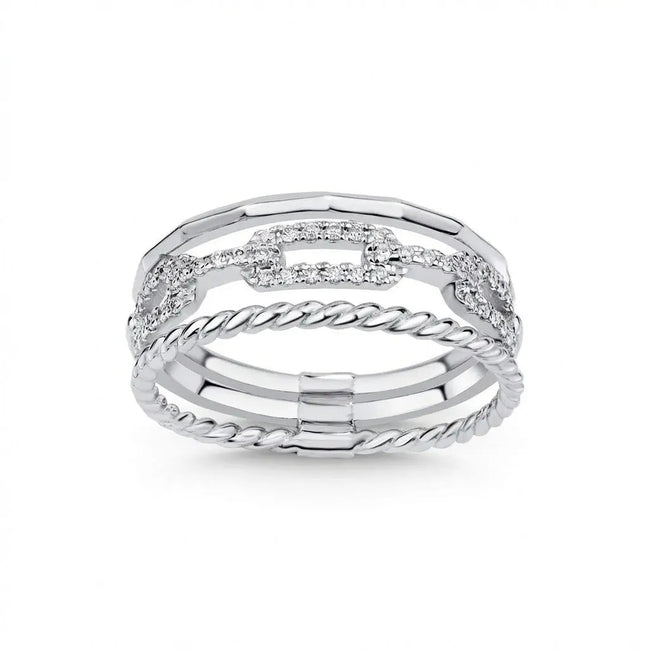 Anillo de oro blanco de 14 ct/14 K con diamantes naturales – Triple pavé de diamantes