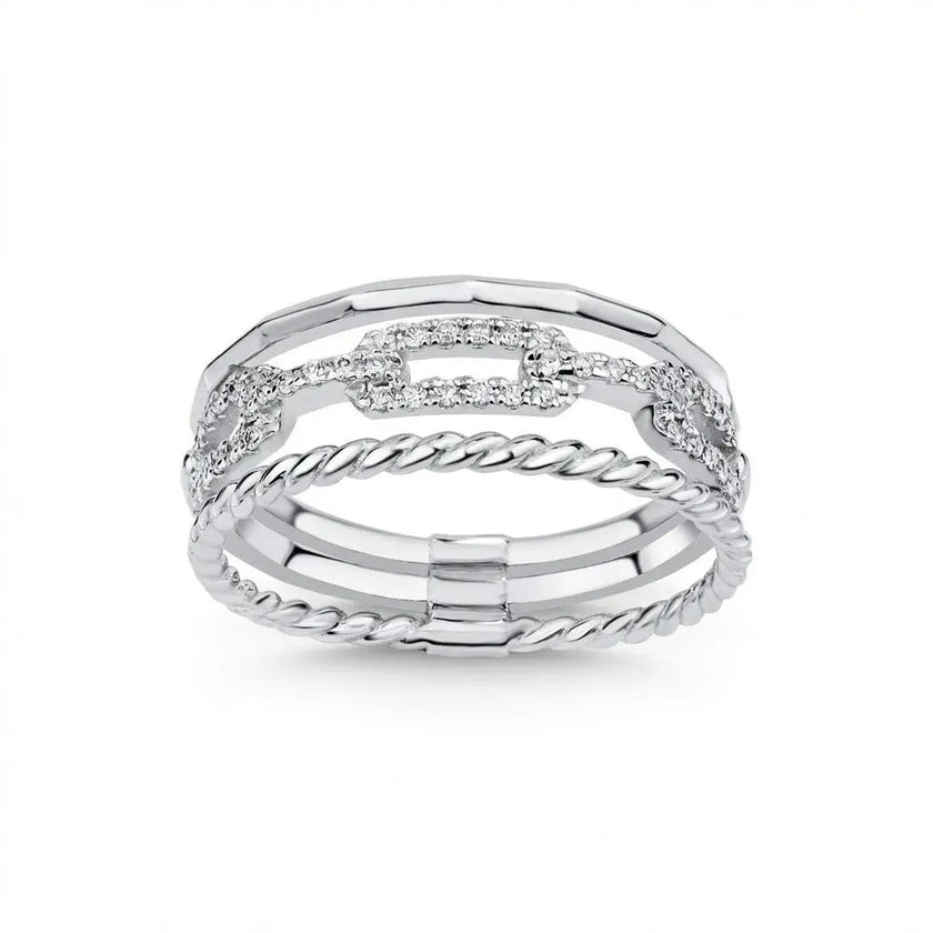 14ct/14K White Gold Natural Diamond Ring – Triple Pavé Diamond