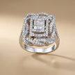 14ct/14K White Gold Natural Diamond Ring – Luxury Baguette Pavé Diamond Statement