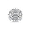 14ct/14K White Gold Natural Diamond Ring – Baguette Diamond Sunburst Statement