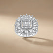 14ct/14K White Gold Natural Diamond Ring – Baguette Diamond Sunburst Statement
