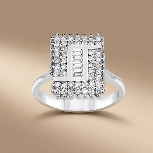 Anillo de oro blanco de 14 ct/14 K con diamante natural – Marco de diamante baguette geométrico de 0,62 ct