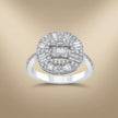 14ct/14K White Gold Natural Diamond Ring – Baguette Halo Diamond Cluster 0.83ct