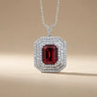 14ct/14K White Gold Ruby & Diamond Pendant – Emerald Cut Ruby Diamond Halo 1.12ct