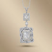 14ct/14K White Gold Natural Diamond Pendant – Double Halo Baguette Diamond Statement 1.44ct