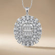 Pendentif en or blanc 14 carats/14K avec diamants naturels – Groupe de baguettes ovales 1,39 ct