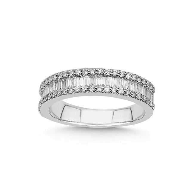 Alianza de boda de oro – Diamantes baguette redondos eternity – Oro de 14 quilates