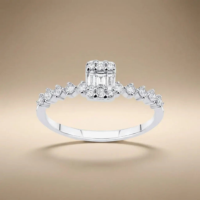 Anillo de oro blanco de 14 quilates con diamantes naturales – Racimo de diamantes baguette con acentos de 0,34 ct