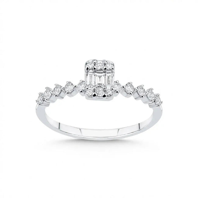 Anillo de oro blanco de 14 quilates con diamantes naturales – Racimo de diamantes baguette con acentos de 0,34 ct