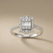 14ct/14K White Gold Natural Diamond Ring – Baguette Center Double Halo Diamond 0.72ct
