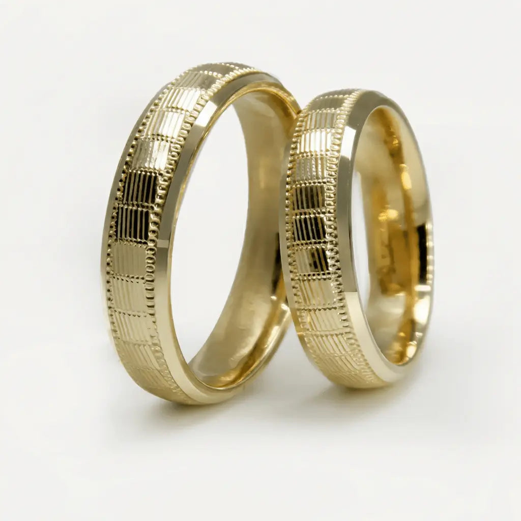 Alianza de boda de oro de 5 mm - Líneas estructuradas de cuadrícula - Oro de 9ct/14ct/18ct