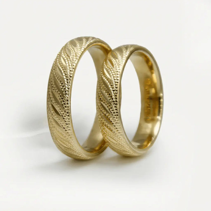Alliance en or 5 mm – Motif vague océanique à facettes – Or 9 carats/14 carats/18 carats