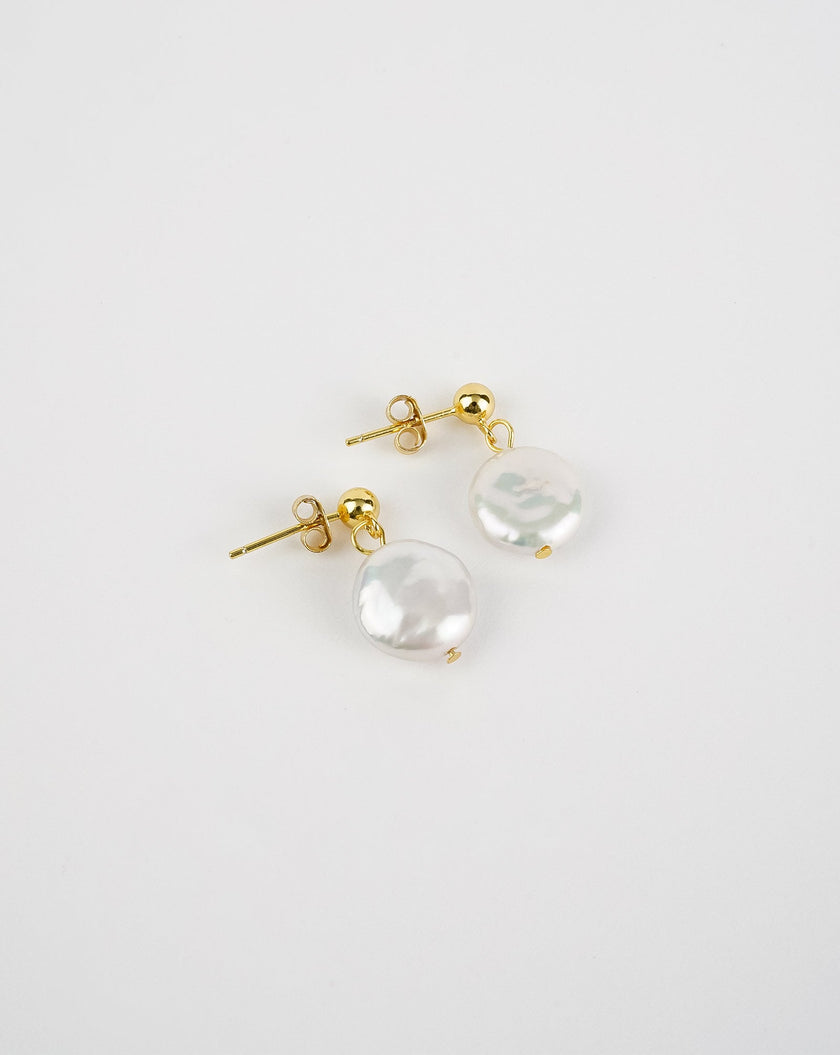 Round Button Pearl Earrings