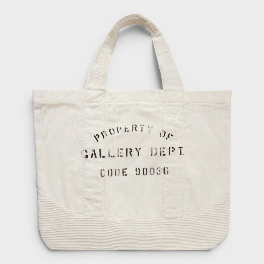 Logo-Print Cotton-Corduroy Tote Bag White