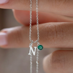 May Birthstone & Initial Charm Necklace