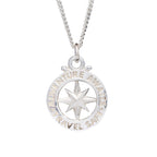 Travel Safe Outline Compass Large St Christopher Silver Necklace