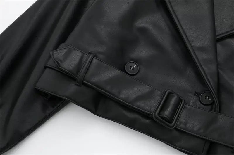 Leatherette Cropped Trench Coat