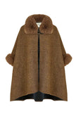 Yumi Brown Cape With Luxe Fur Trim And Lining