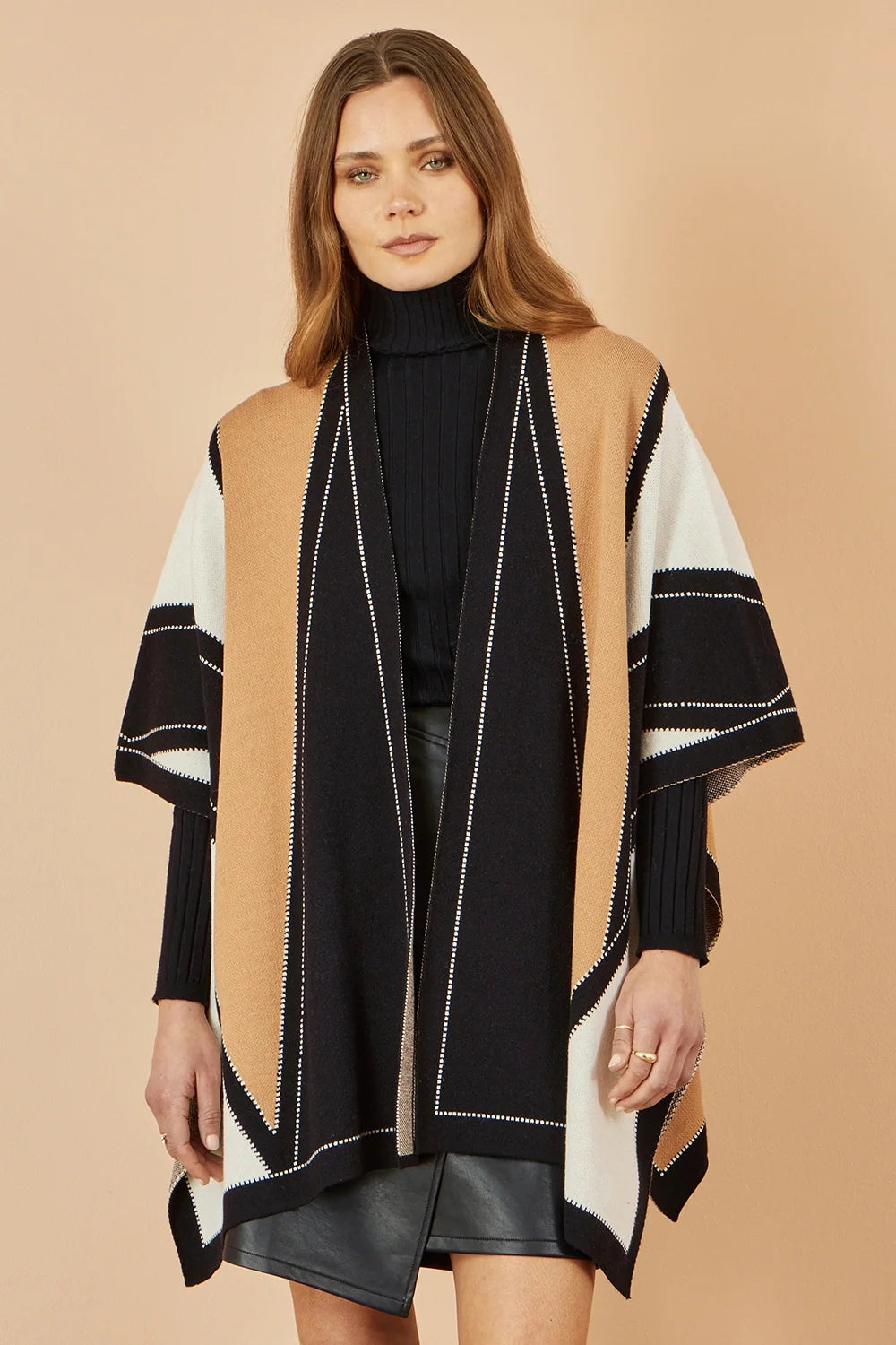 Yumi Brown Colour Block Cape