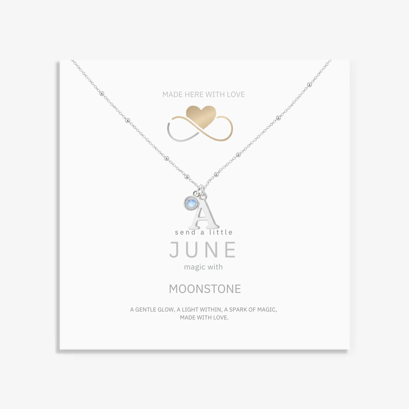 June Birthstone Necklace with Initial Charm – Moonstone Gift for Her