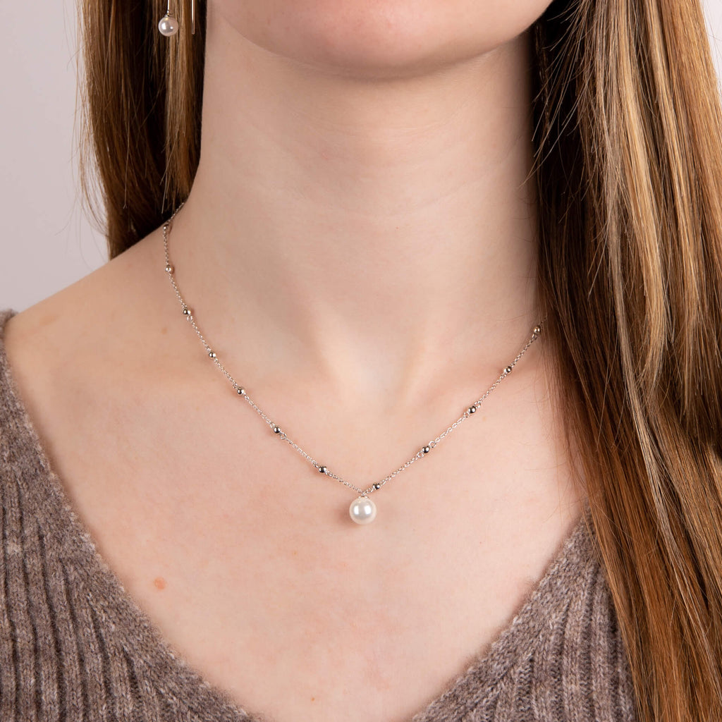 Diamonfire Station Necklace with Shell Pearl