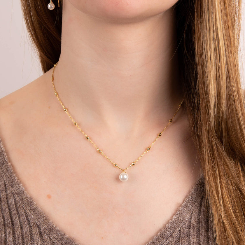 Diamonfire Station Necklace with Shell Pearl