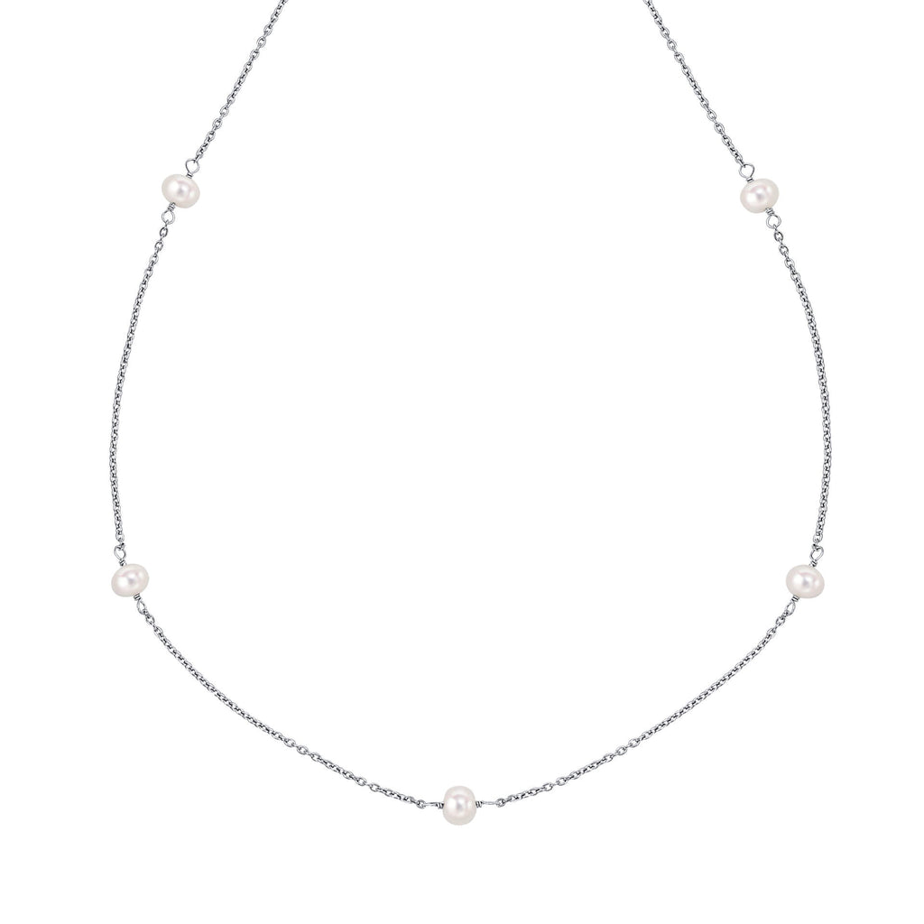 D For Diamond Pearl Station Necklace with Diamond