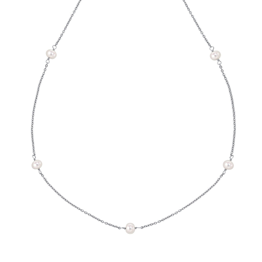 D For Diamond Pearl Station Necklace with Diamond