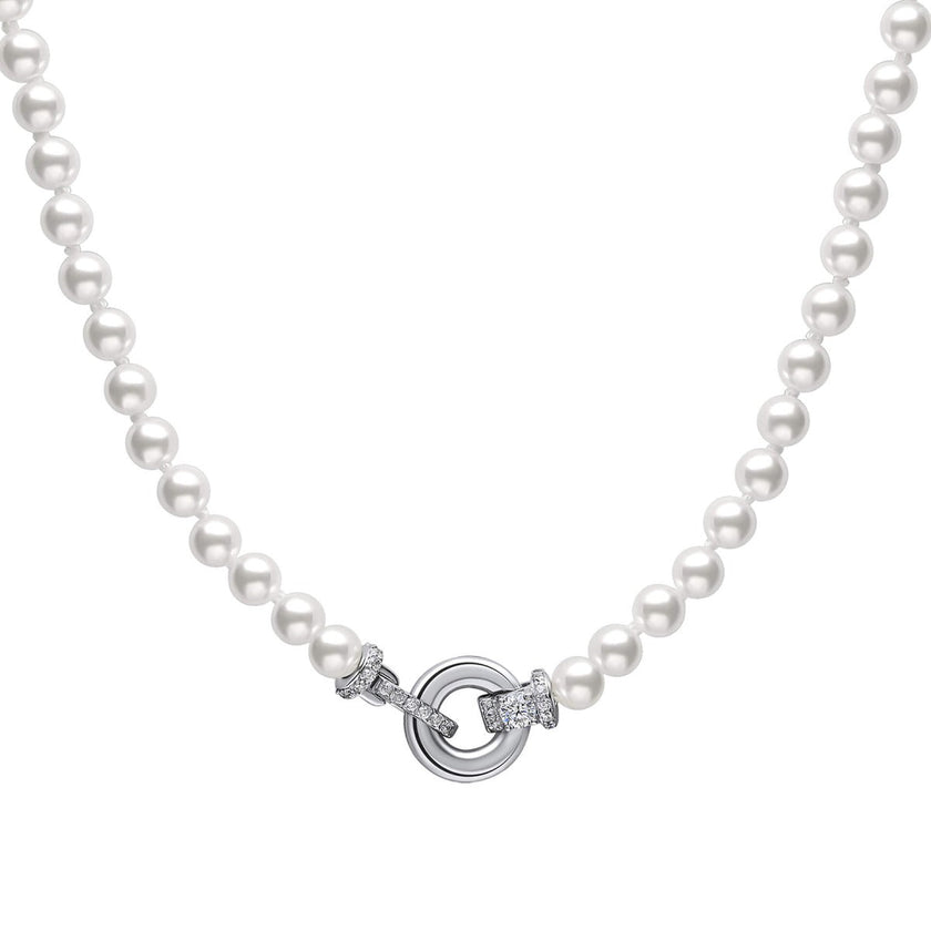 Diamonfire Shell Pearl Necklace with Zirconia Feature Clasp