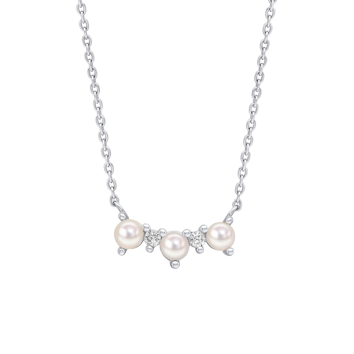 Beginnings Curved Freshwater Pearl and Cubic Zirconia Bar Necklace