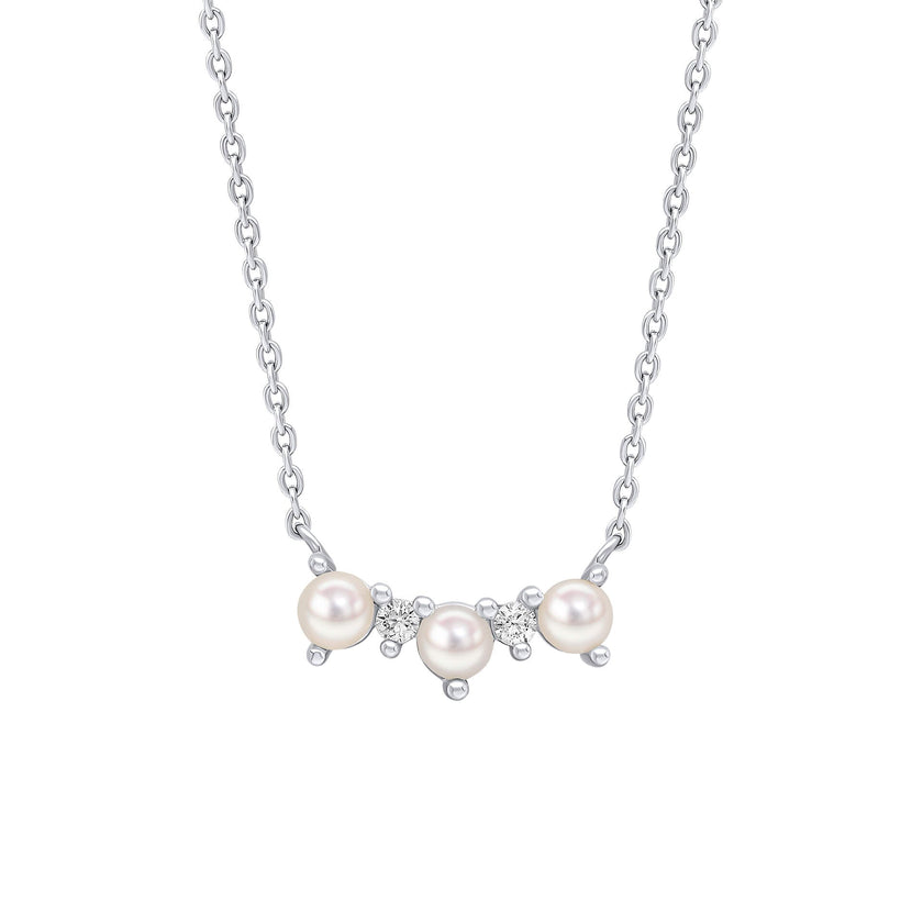 Beginnings Curved Freshwater Pearl and Cubic Zirconia Bar Necklace