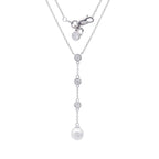 Diamonfire Zirconia and Shell Pearl Y Chain Drop Necklace