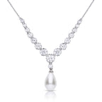 Diamonfire Statement Zirconia Lined Necklace with Shell Pearl Drop