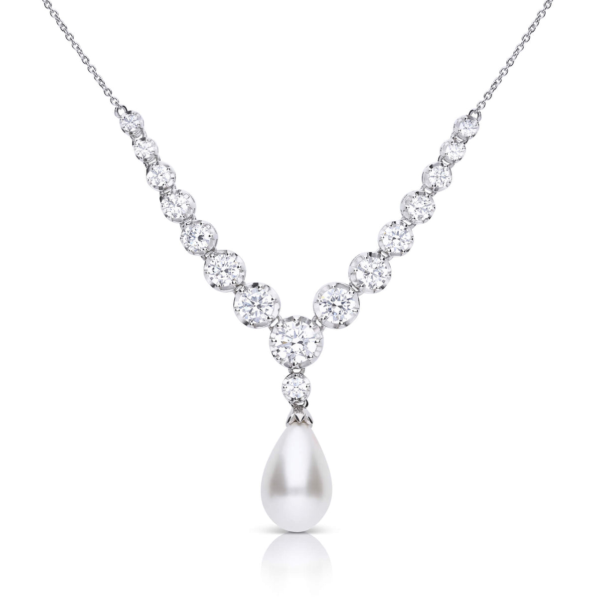 Diamonfire Statement Zirconia Lined Necklace with Shell Pearl Drop