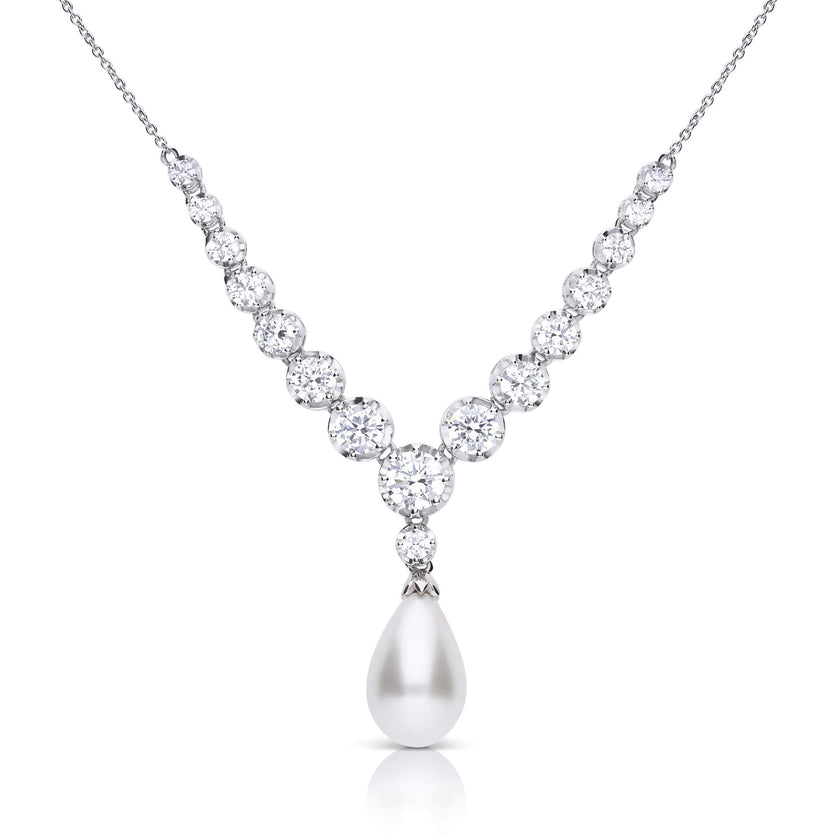 Diamonfire Statement Zirconia Lined Necklace with Shell Pearl Drop