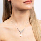 Diamonfire Statement Zirconia Lined Necklace with Shell Pearl Drop