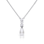 Diamonfire Alternating Shell Pearl and Zirconia Drop Necklace