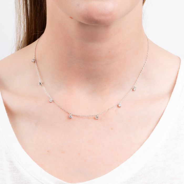 Diamonfire Four Claw Set Zirconia Station Necklace
