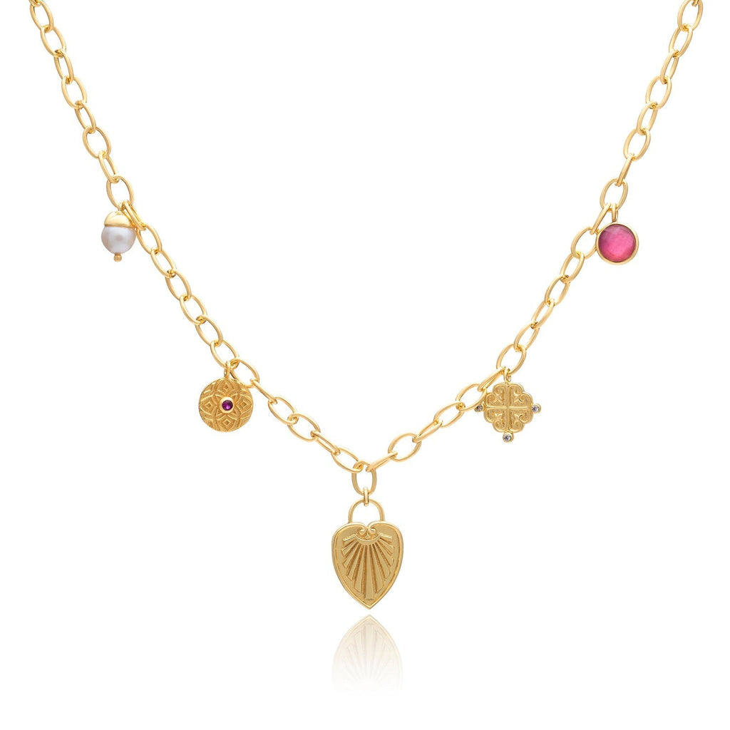 Janus Gold Charm Necklace: Pearl, Pink Zircon & Mother of Pearl