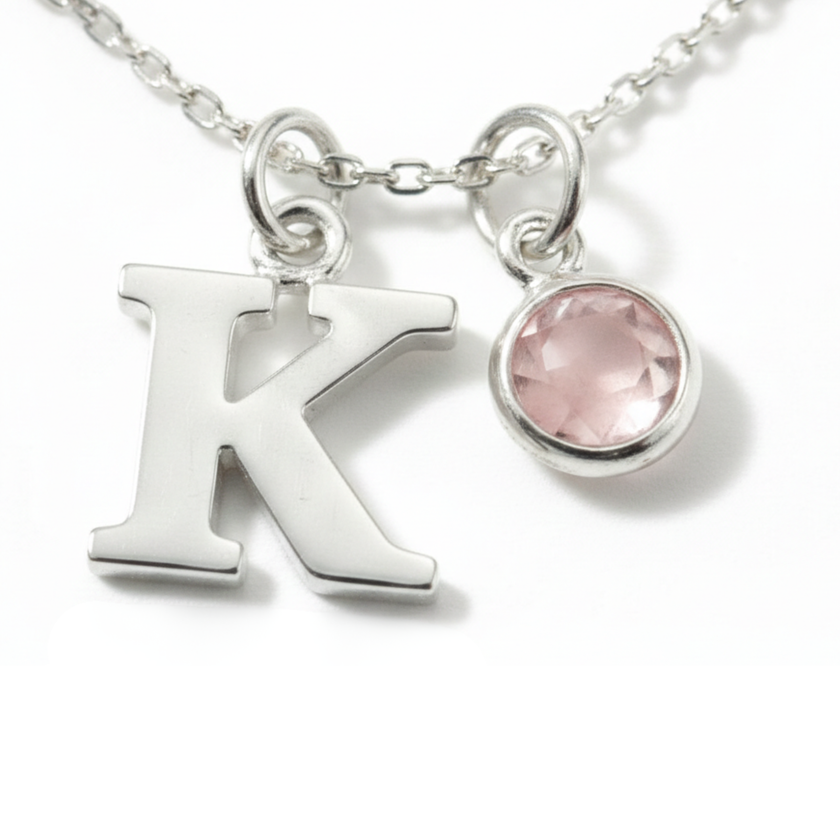 Initial & October Birthstone Necklace | Personalised Rose Quartz Gift