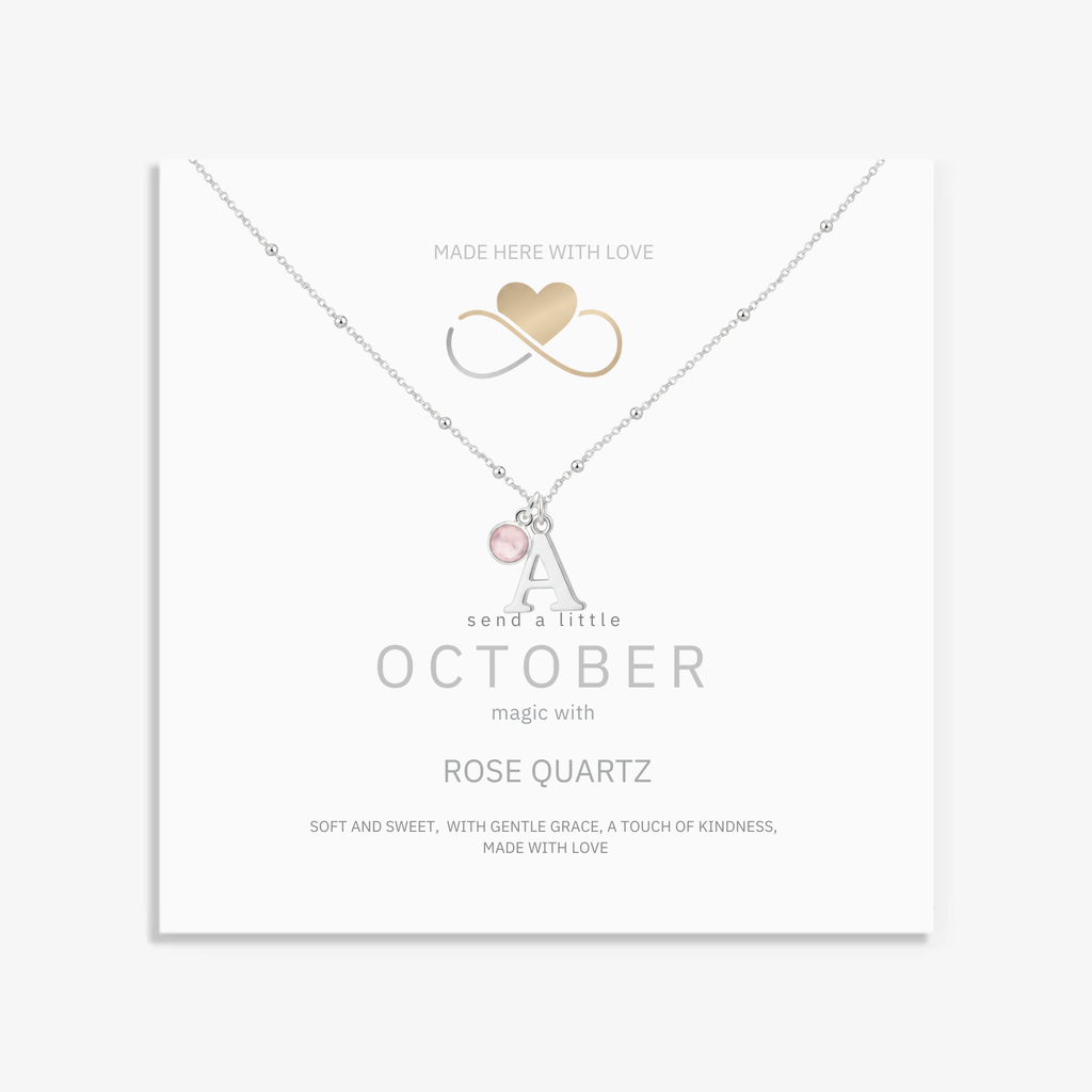 Collar inicial y de piedra de nacimiento de octubre | Regalo personalizado de cuarzo rosa