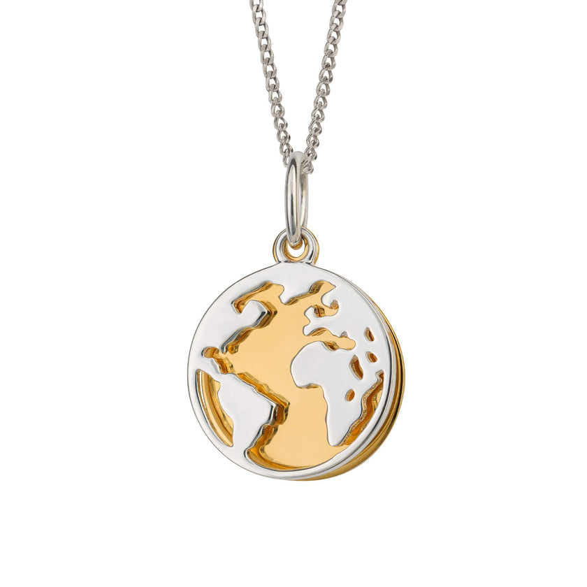 Beginnings World Pendant with Yellow Gold Plated Disc