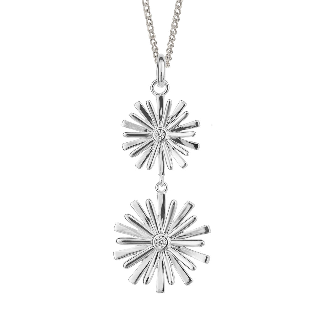Beginnings Stylised Double Flower Drop Pendant with Cubic Zirconia