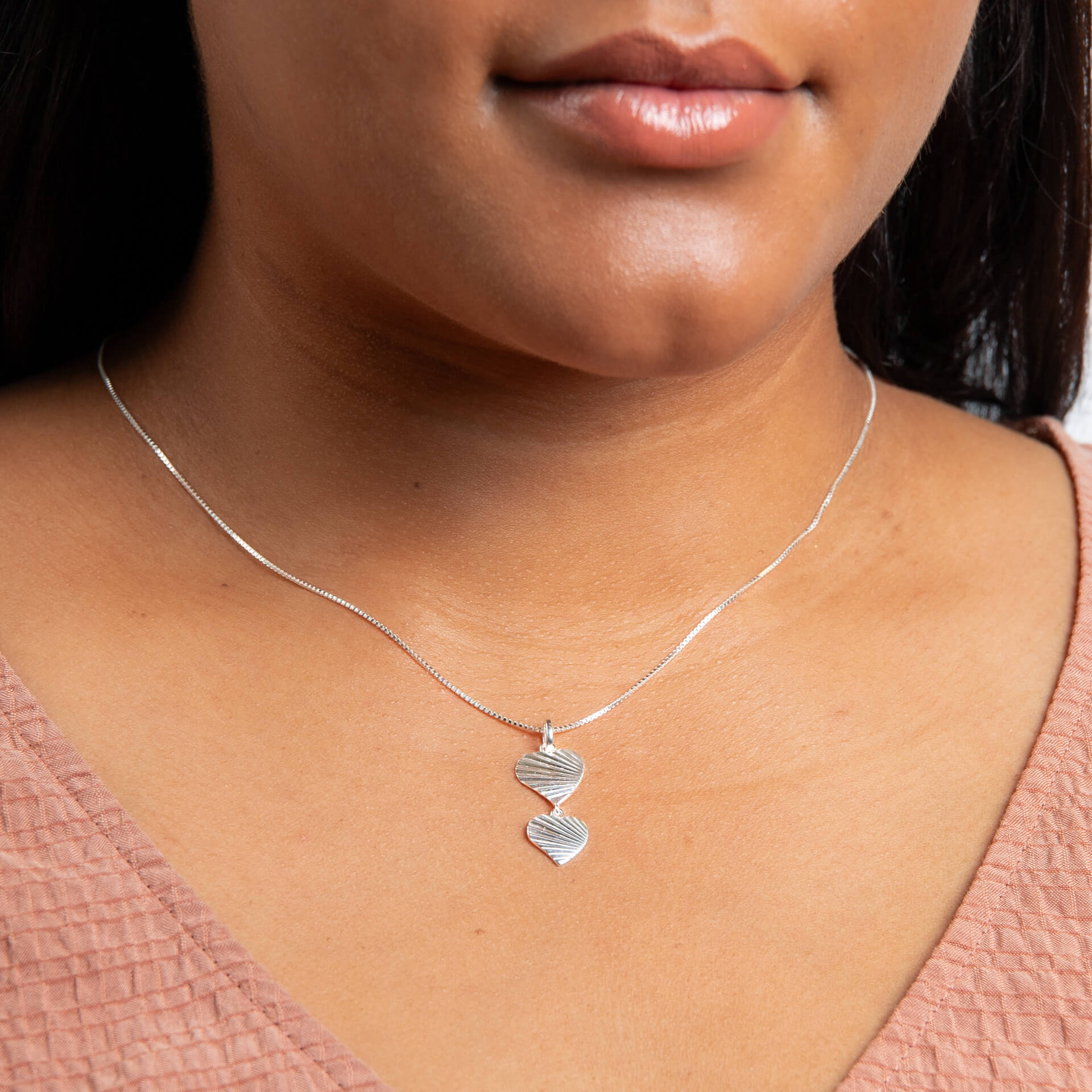Beginnings Diamond Cut Double Heart Drop Pendant